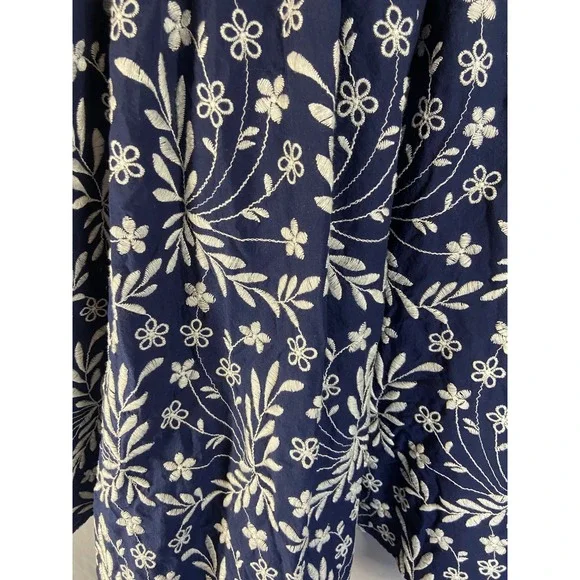 Draper James Navy Blue Floral Embroidered Flutter Sleeve Dress Size 12 Brunch - Picture 6 of 12